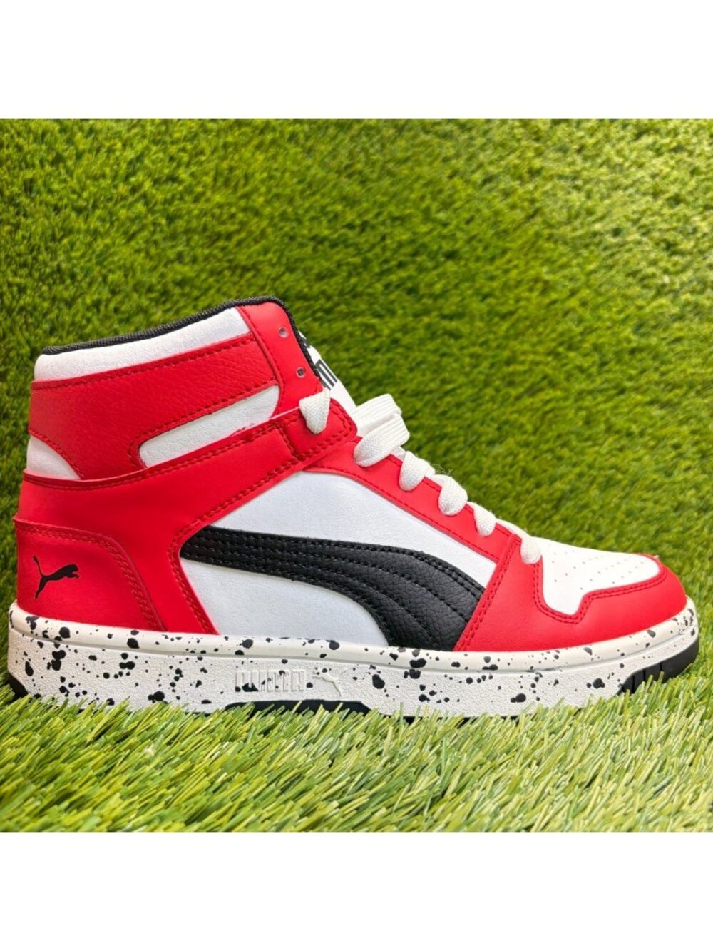 Puma Rebound Layup Mens Size 9.5 Red White Black Athletic Leather Shoes Sneakers